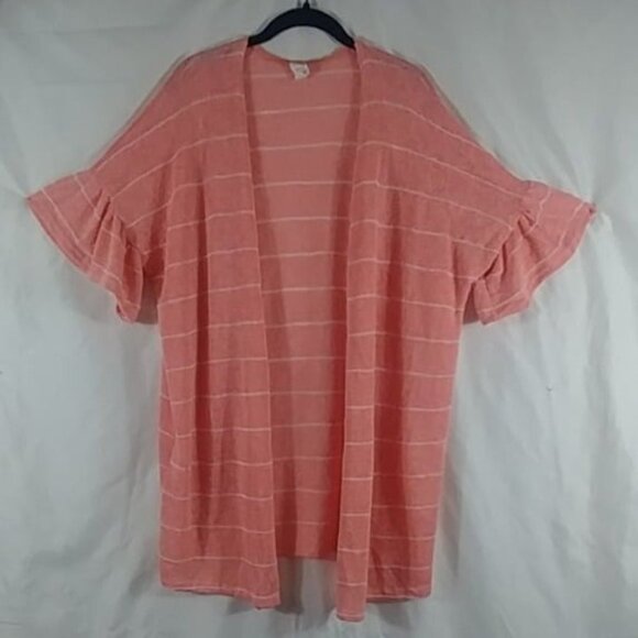 7th Ray Sweater Women's Pink Ruffled Short Sleeve Open Cardigan Size L - Picture 1 of 7